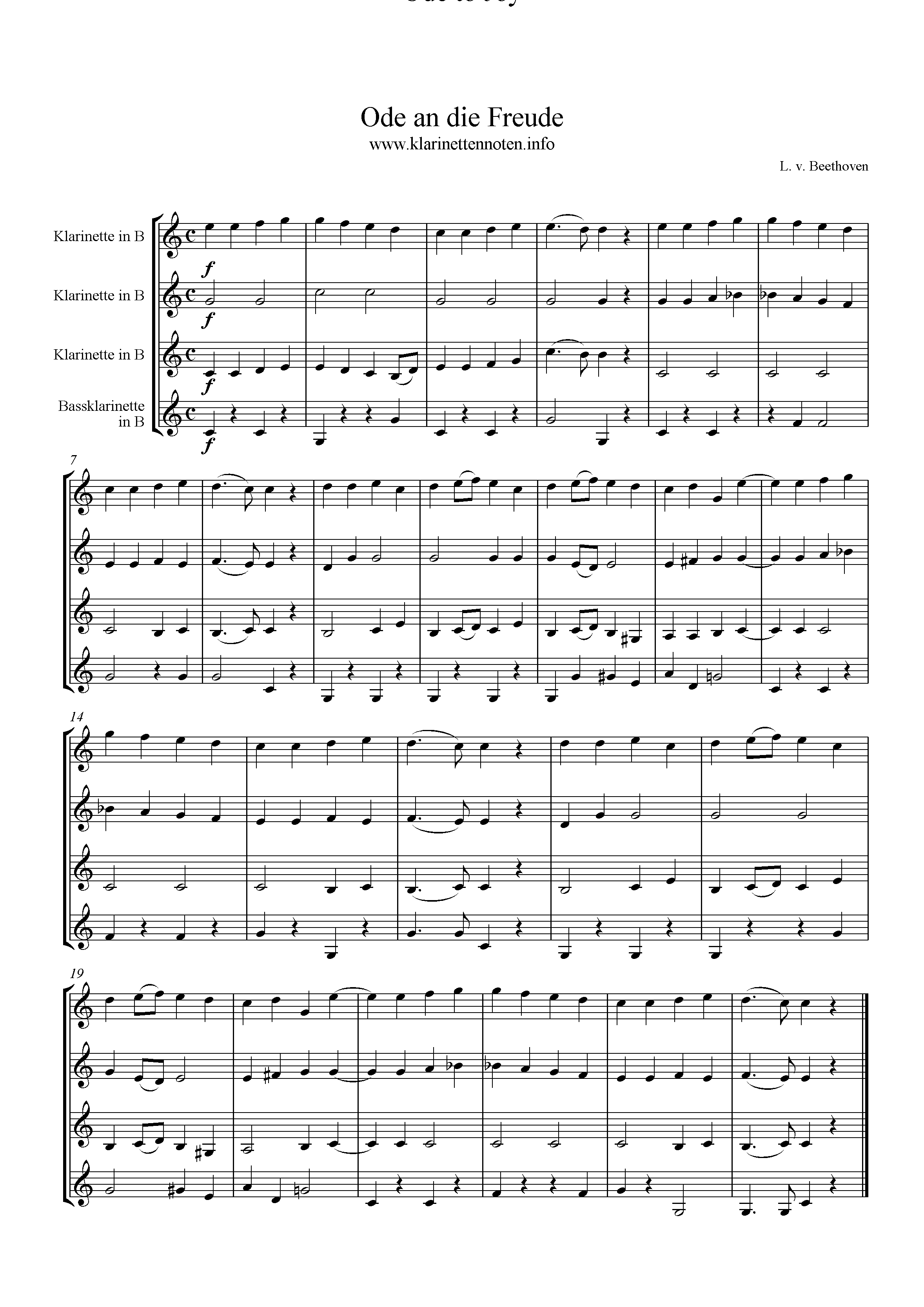 Ode to Joa, Europahymne, Clarinet, Quartet